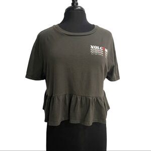 VOLCOM Ruffle Hem Dk Grn Crop Top M/L